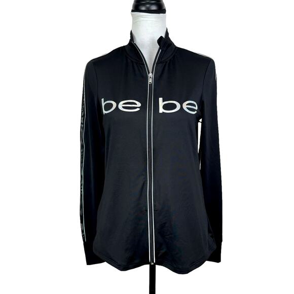 Bebe Sport NWT Black Stretch Iridescent Logo Zip Up Athleisure Track Jacket - Picture 1 of 14